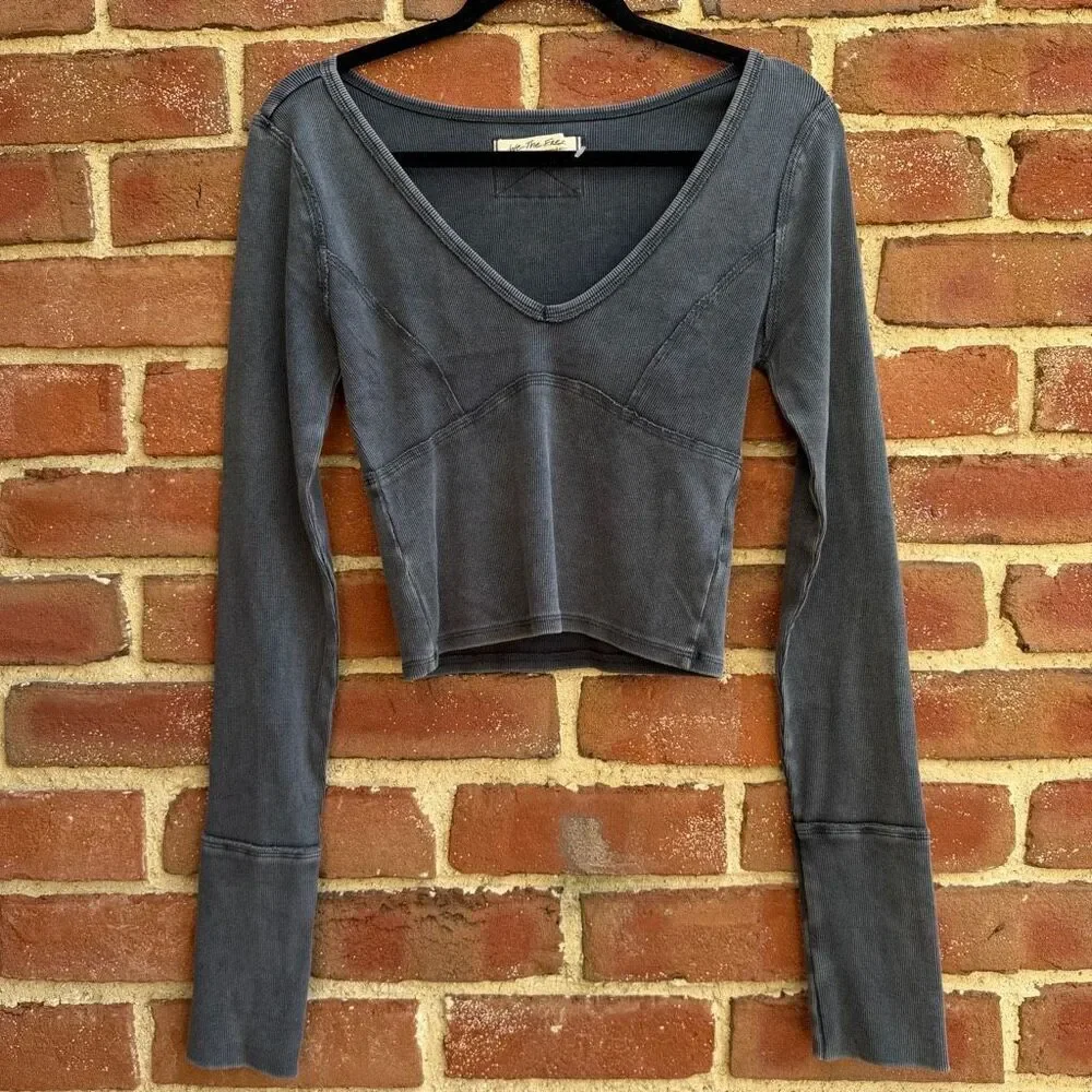 Free People We The Free Women's Lightning Long Sleeve Tee washed black L NEW